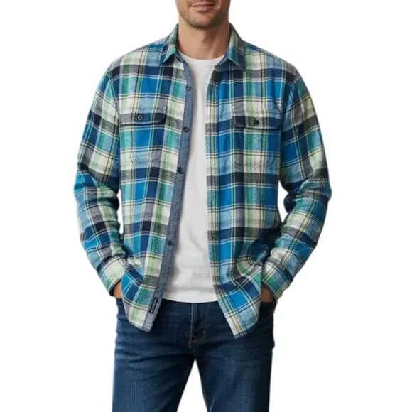 American Eagle Outfitters Men’s Medium Flannel Button Up Shirt Blue Plaid Cotton - Picture 1 of 16